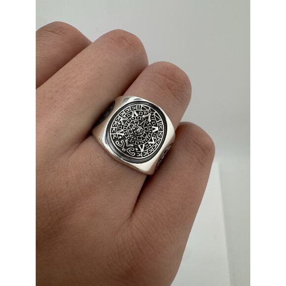 Sterling Silver 925 Aztec Mayan Calendar Ring Size 11.5